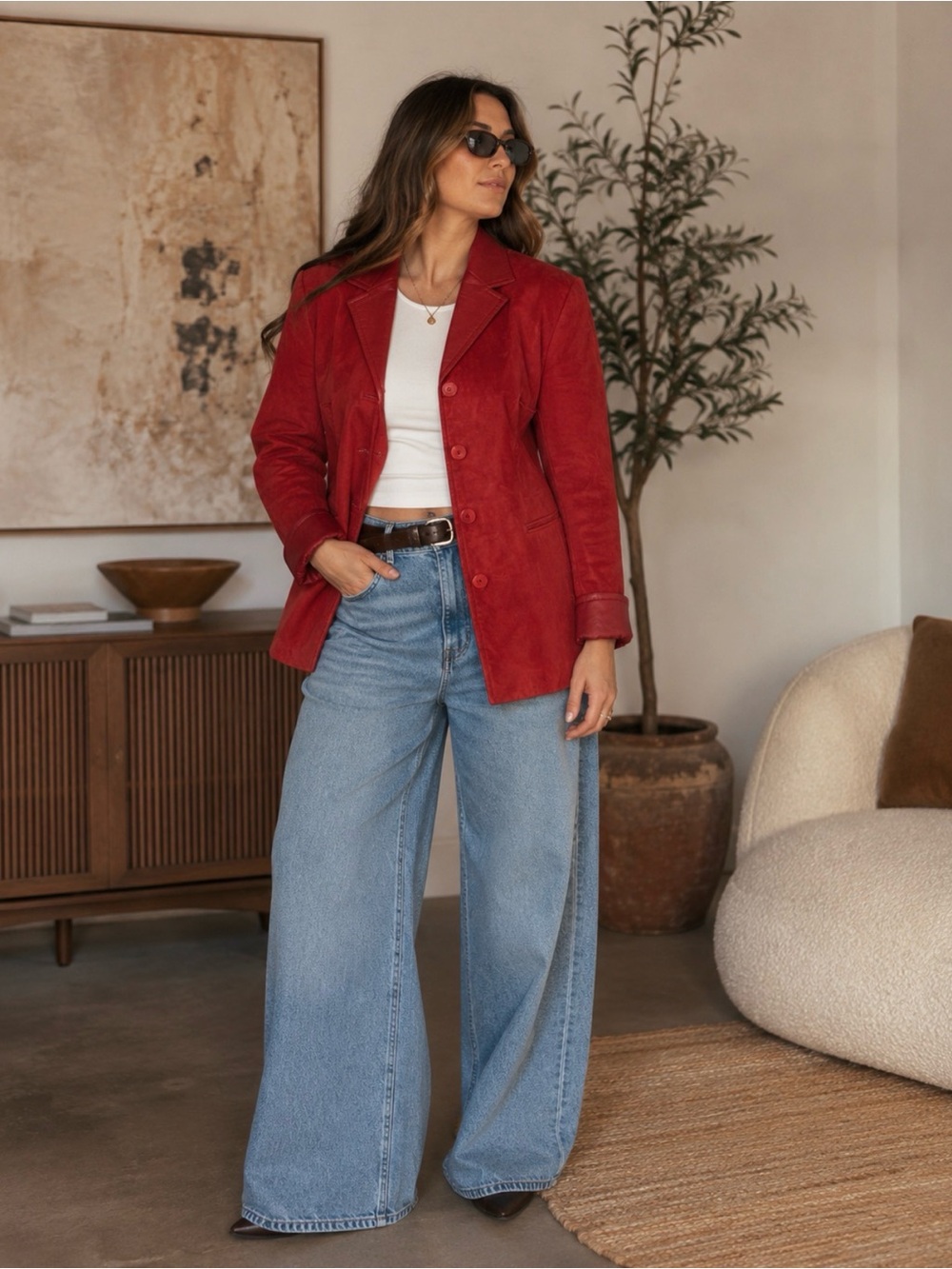 Danier Red Suede & Leather Blazer Jacket – Women’s M (10–12)